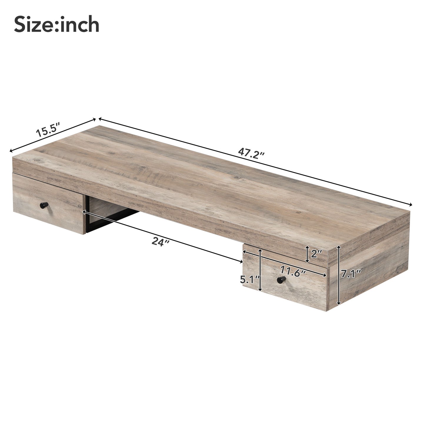 Log Gray Floating Vanity Shelf w/ Drawers