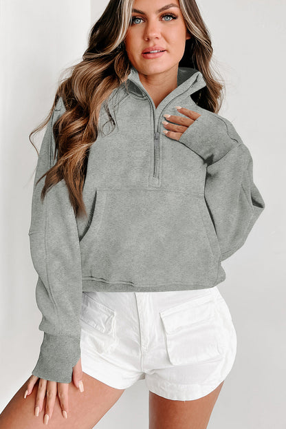 Zip Up Thumbhole Sleeve Sweatshirt