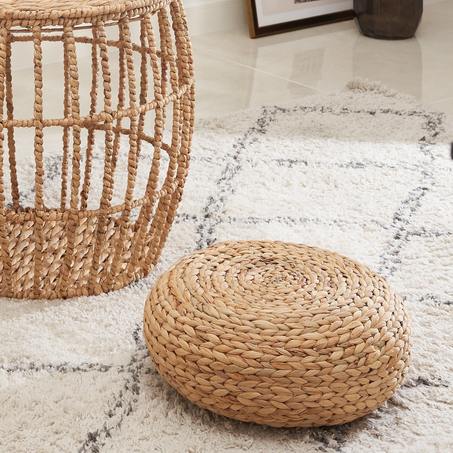 Natural Brown Woven Floor Cushion