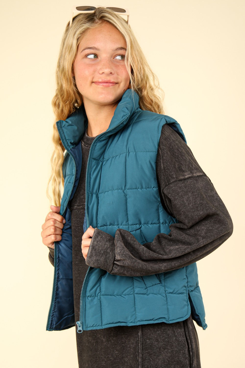 Sea Foam Zip Up Puffer Padded Vest