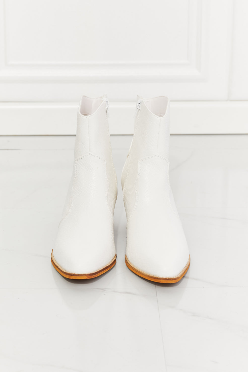 White Faux Leather Western Ankle Boots