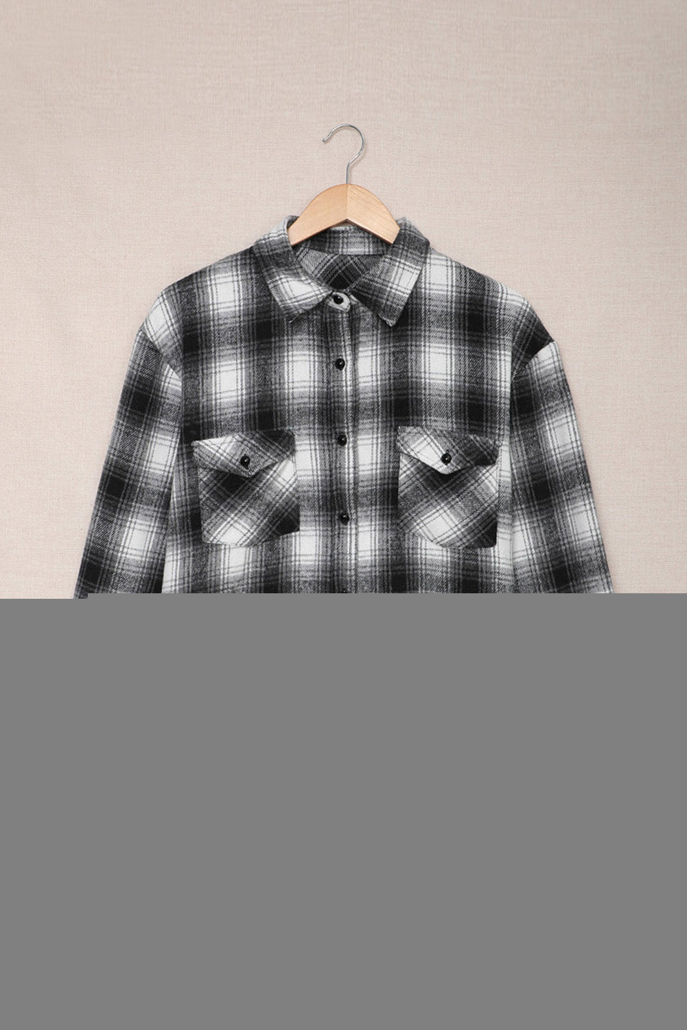 Button Up Collared Flannel Shirt Shacket with Flap Pockets