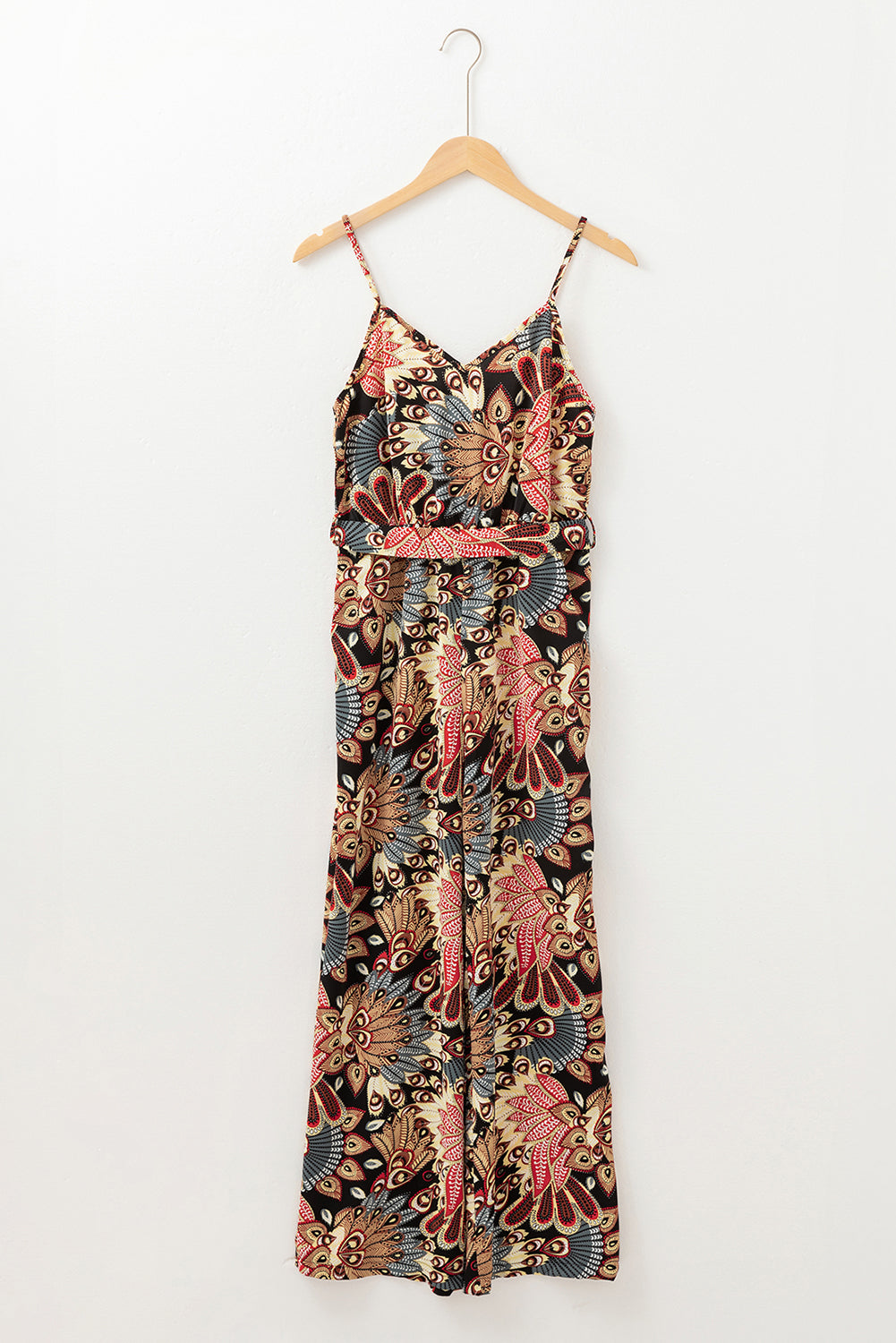 Black Floral Print Belted Sleeveless Wide Leg Jumpsuit