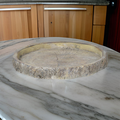 Gray Decorative Round Cemented Log Plate