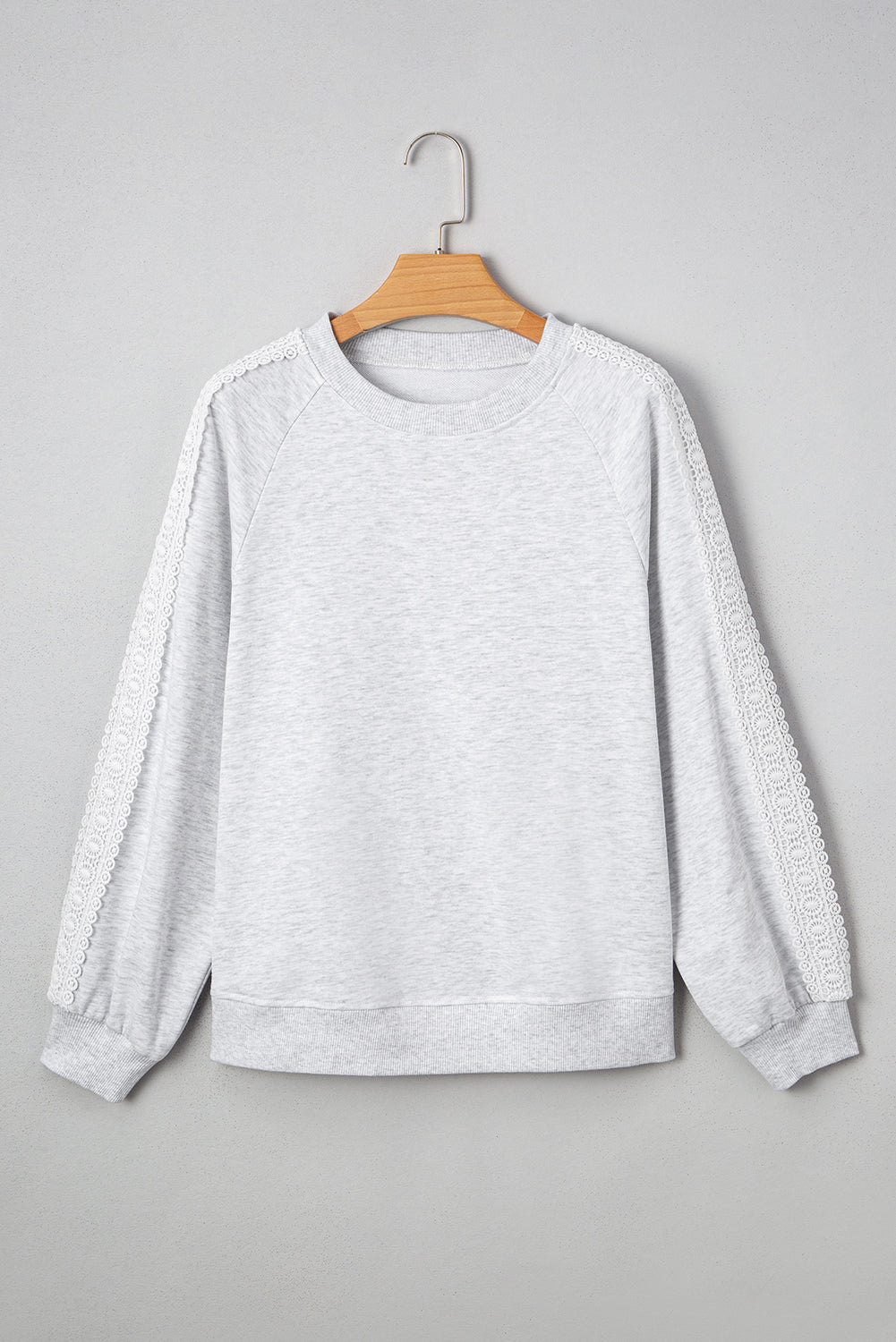 Light Grey Lace Patchwork Raglan Sleeve Crew Neck Sweatshirt