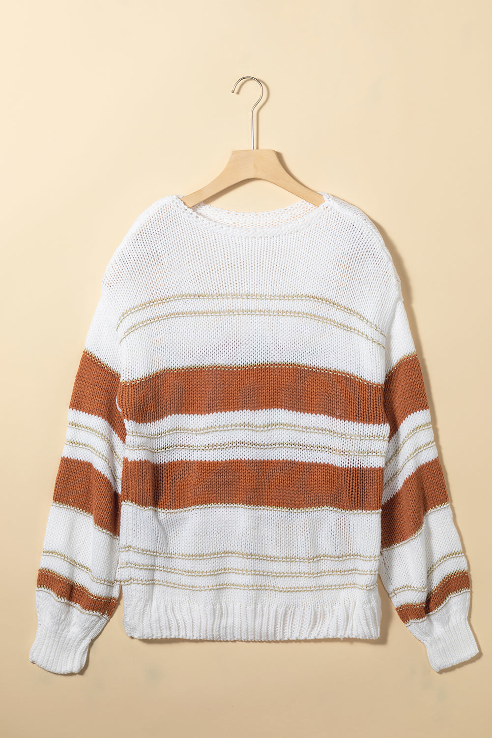 Casual Stripe Knit Puff Sleeve Sweater