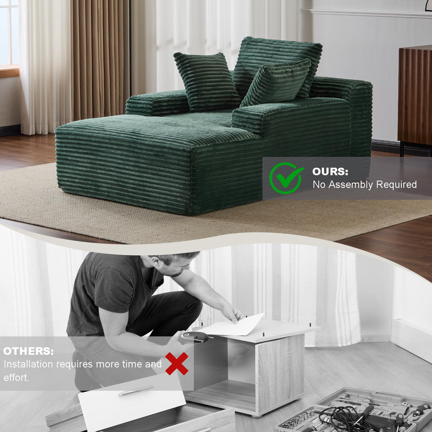 Emerald Corduroy Plush Oversized Chaise Lounge Chair