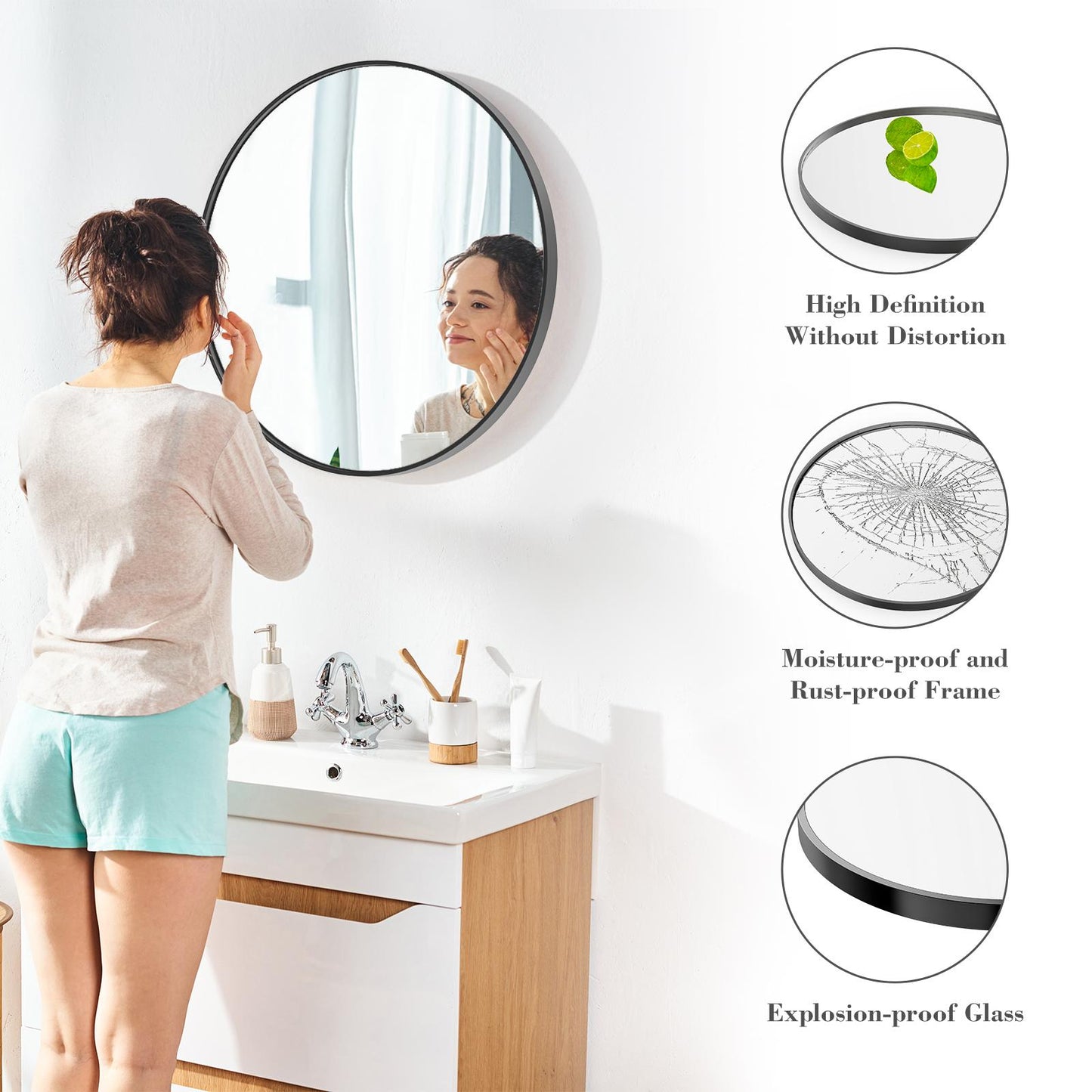 30" Black Round Wall Mirror