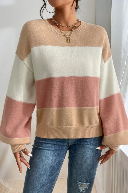 Dusty Pink Color Block Drop Shoulder Sweater