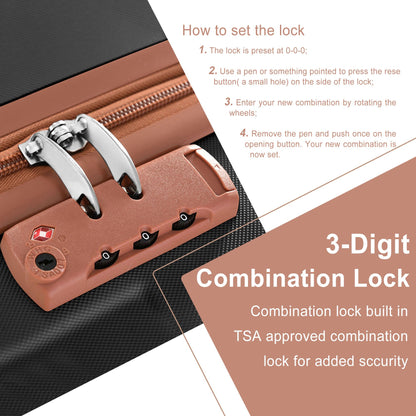 3 Piece Black Luggage Set w/TSA Lock