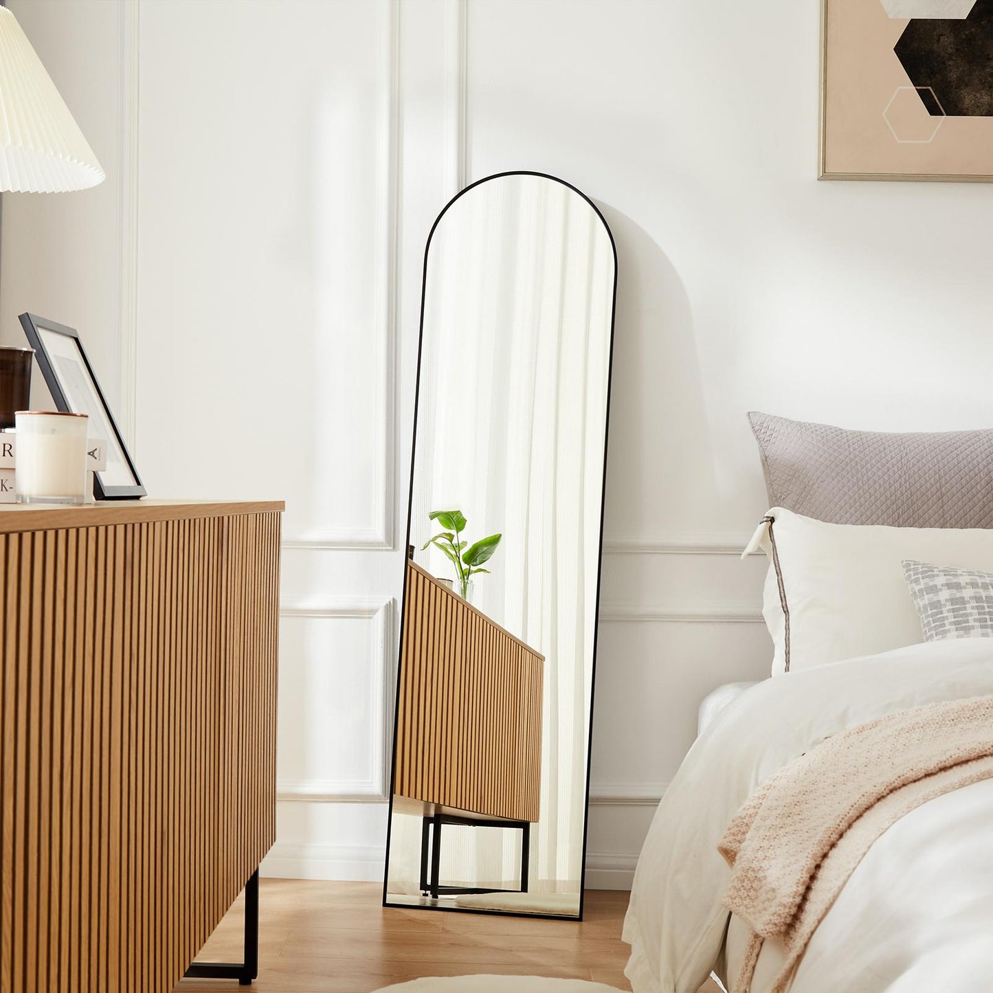 Black Arched Full Length Floor Mirror 16"x59"