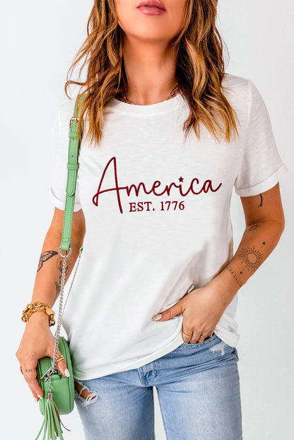 Camisetas blancas con cuello redondo y estampado de letras de América