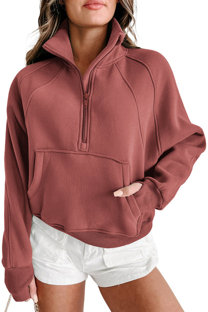 Zip Up Thumbhole Sleeve Sweatshirt