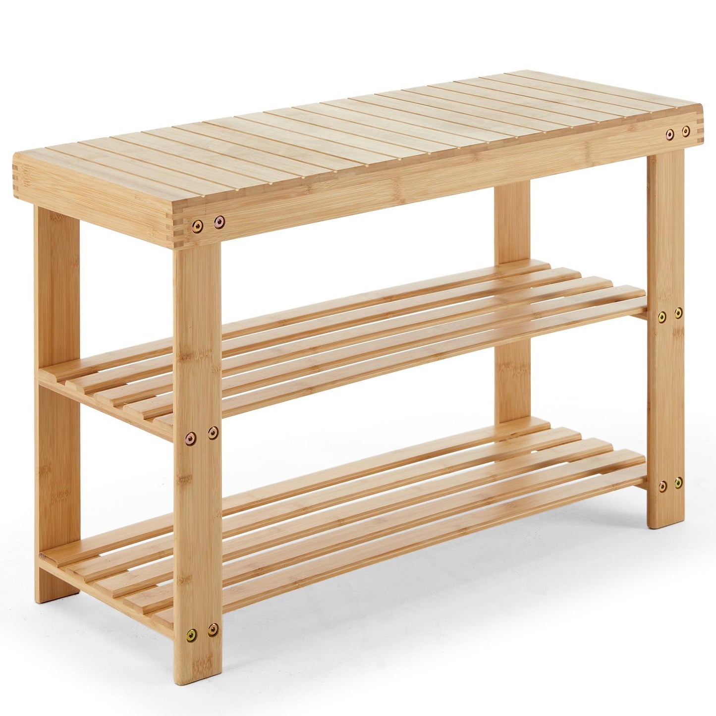 Natural 3-Tier Bamboo Shoe Rack Bench