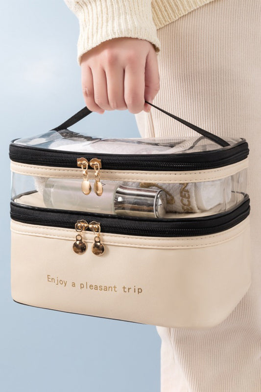 Bolso cosmético beige impermeable de doble capa de PVC