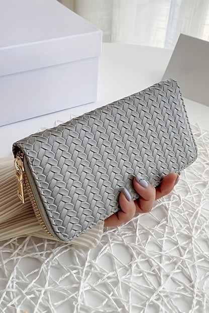 Medium Grey Woven Textured Zip Around Long Wallet