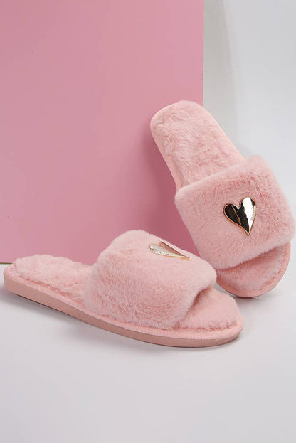 Heart Open Toe Plush Slippers