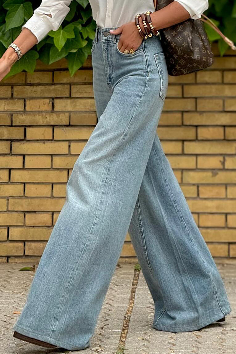 Dusk Blue Acid Wash Wide Leg Jeans