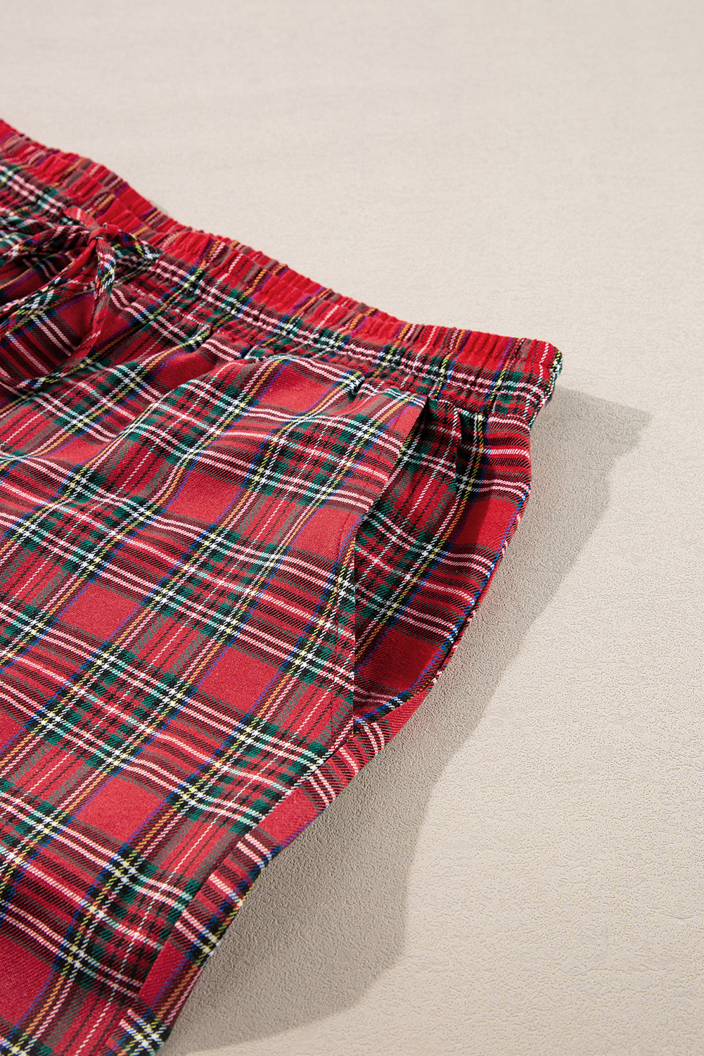 Red Plaid Print Shirt and Drawstring Pants Plus Size Pajama Set