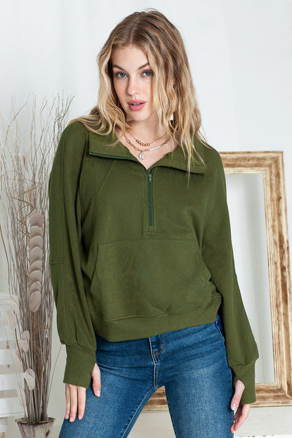 Zip Up Thumbhole Sleeve Sweatshirt