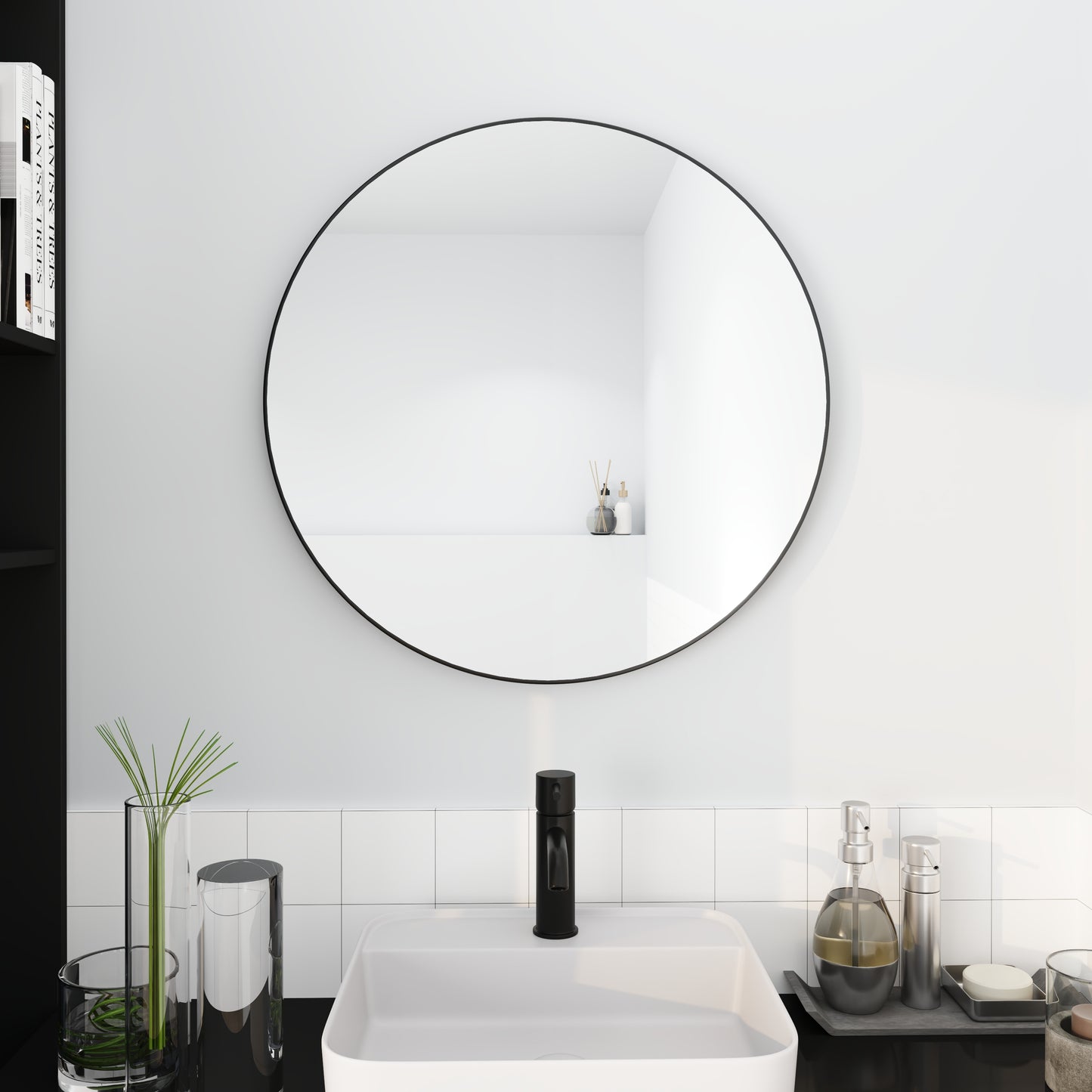 Large Round Black Circular Mirror