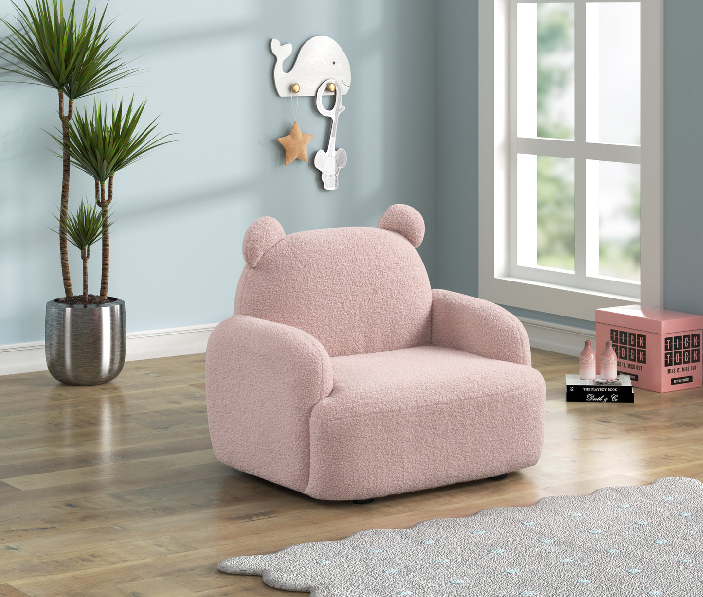 Raelynn Pink Sherpa Bear-Shaped Kids Armchair