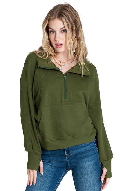 Zip Up Thumbhole Sleeve Sweatshirt