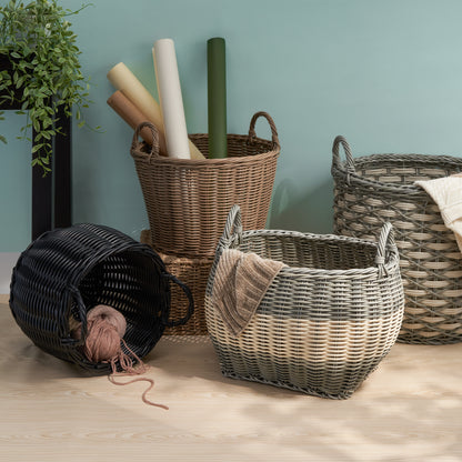 Black Woven Wicker Basket w/ Handles