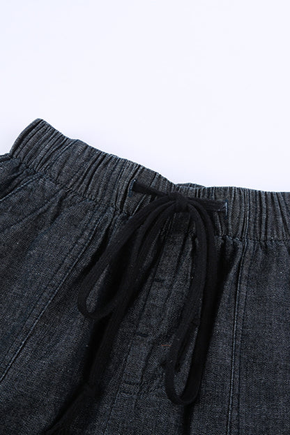 Pantalones cortos de mezclilla con bolsillos deshilachados casuales azul oscuro