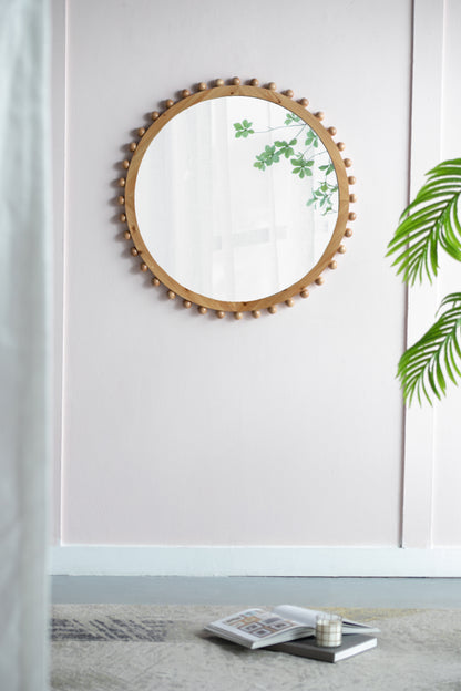 Wood Round Mirror w/ Beaded Frame