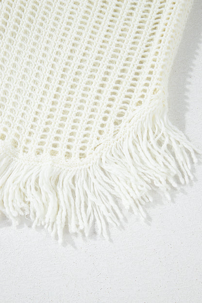 White Crochet Fishnet Fringe Hem Beach Cover Up