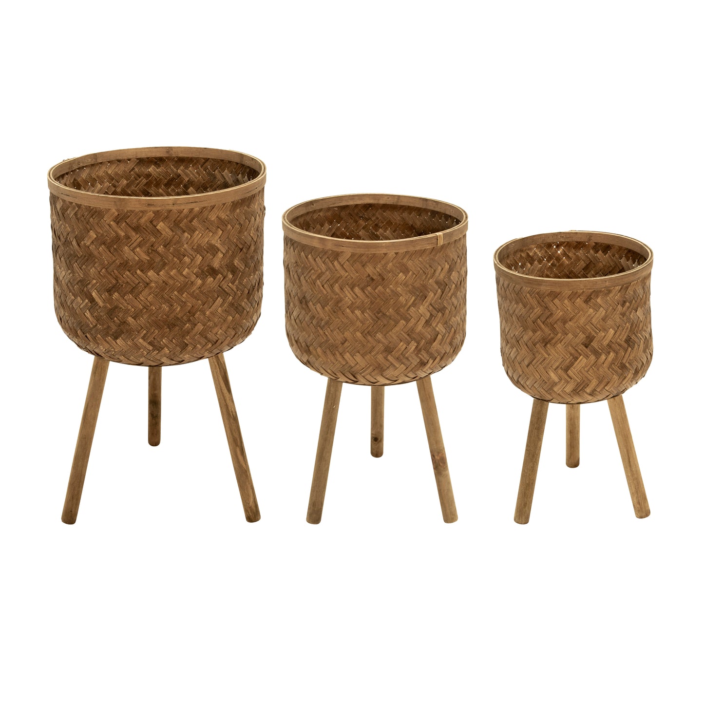 Brown Bamboo Planters w/ Plant Stand