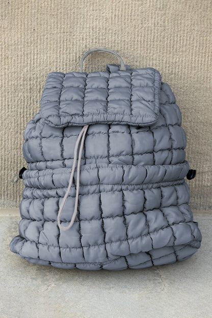 Medium Grey Solid Flapped Quilted Puffer Backpack