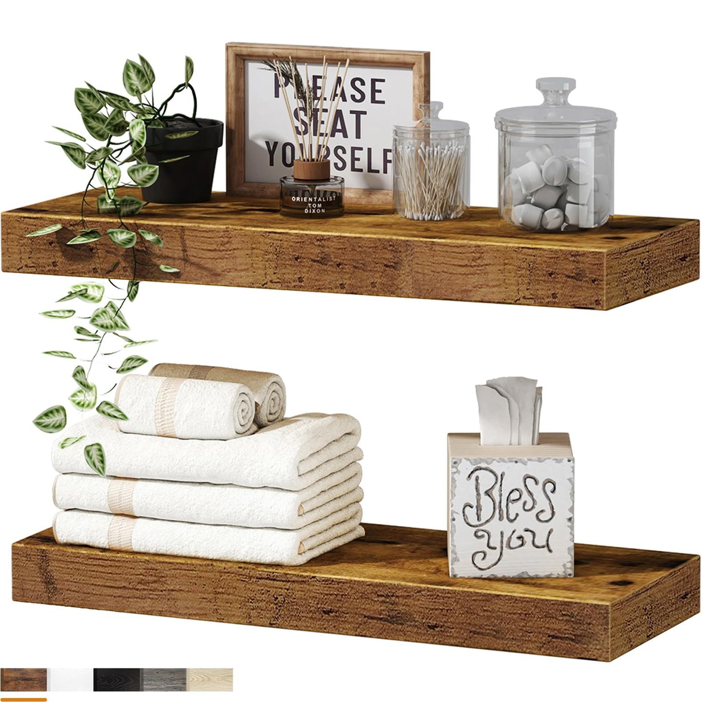 Rustic Brown Farmhouse Floating Shelves