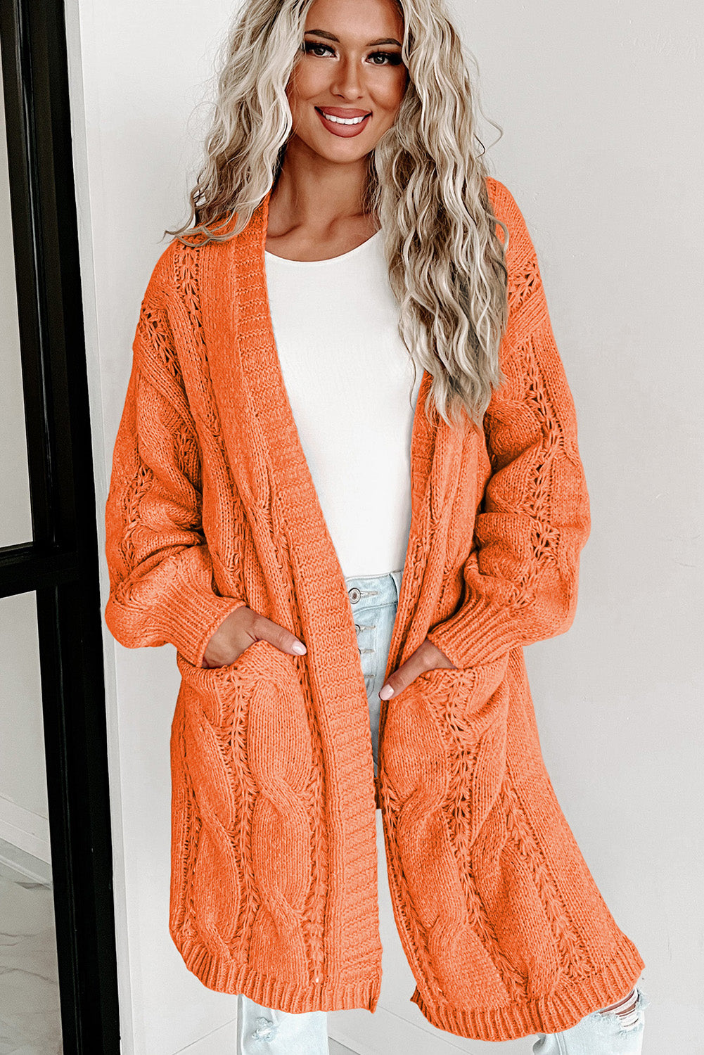 Hollow Knit Side Slits Cardigan