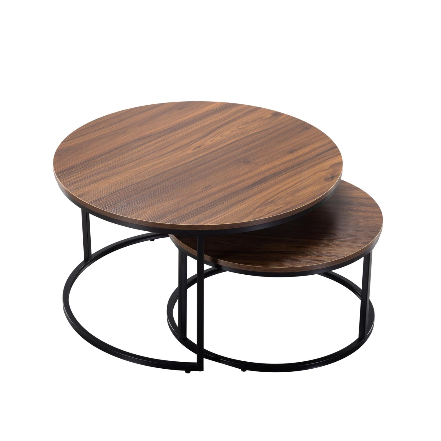 Set of 2 Brown Nesting Round Coffee Tables