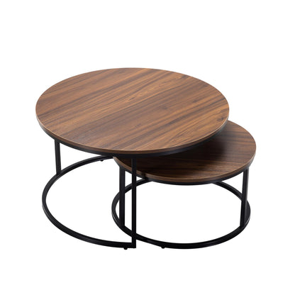 Set of 2 Brown Nesting Round Coffee Tables