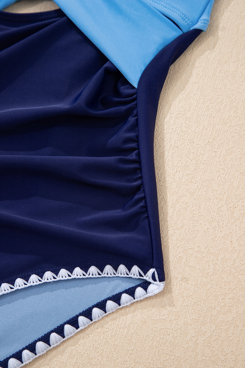 Beau Blue Ric Rac Trim Contrasted Patchwork Cutout One Piece Swimsuit