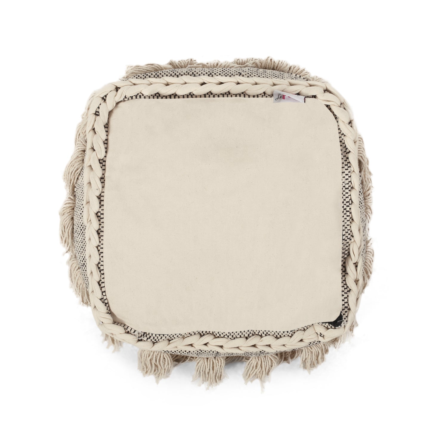 Ivory Angelic Handcrafted Fabric Pouf w/ Tassels