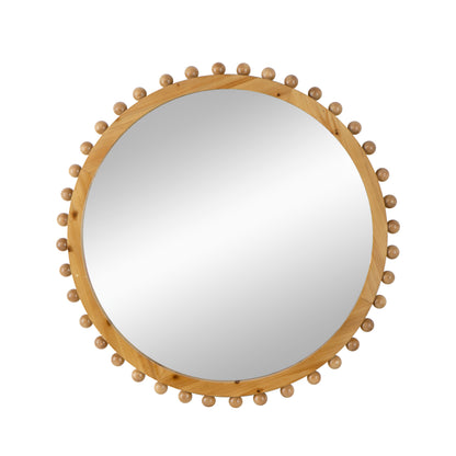 Wood Round Mirror w/ Beaded Frame