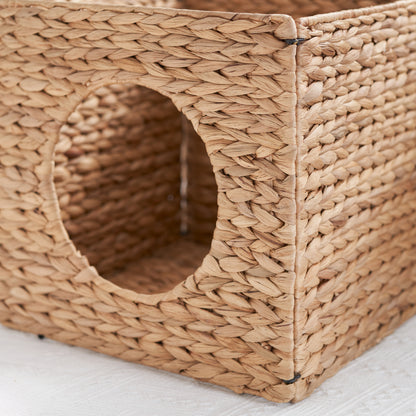 Woven Wicker Square Cat Bed Cave