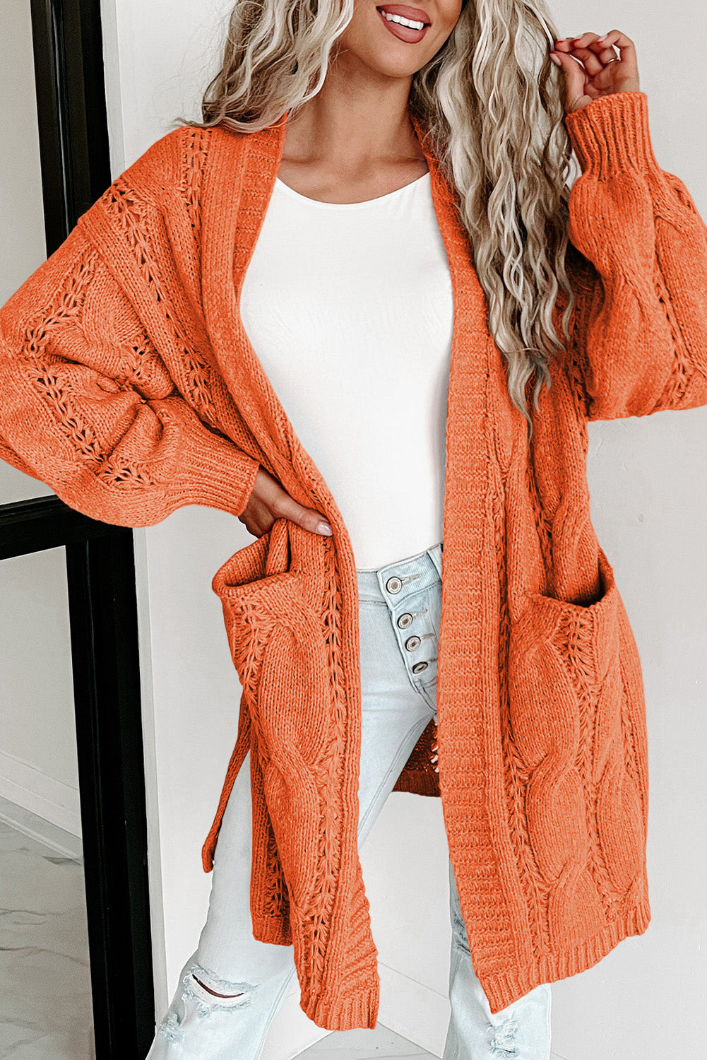 Hollow Knit Side Slits Cardigan