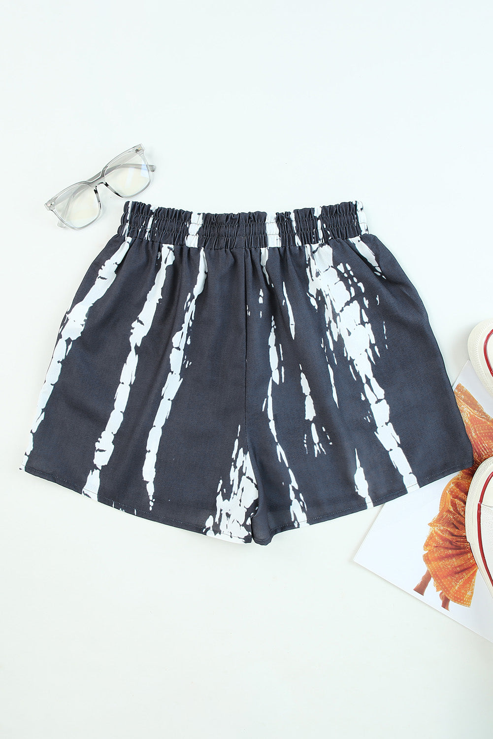 Gray Casual Tie Dye Drawstring Shorts