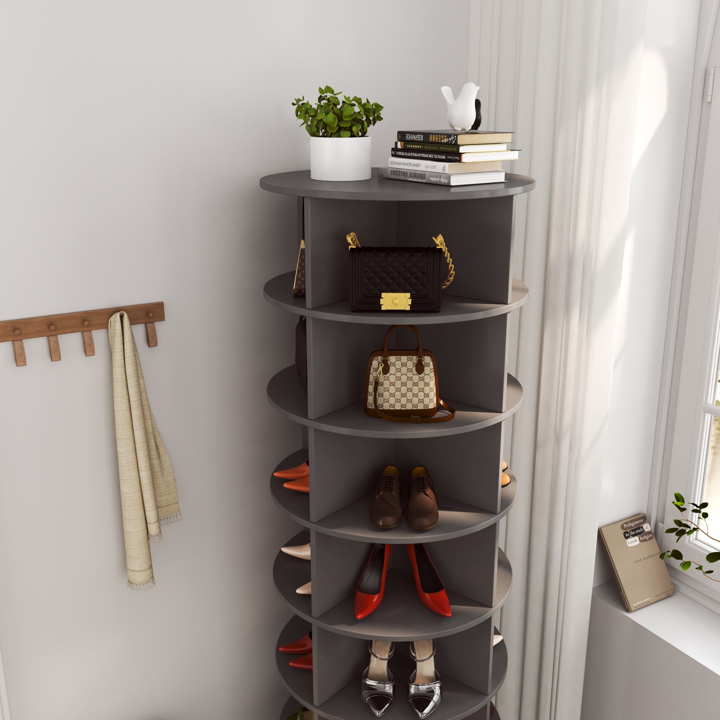 Gray 360 Rotating Shoe Cabinet