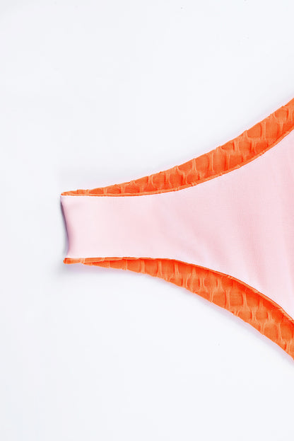 Braguita de bikini con cintura caída en forma de panal con textura naranja