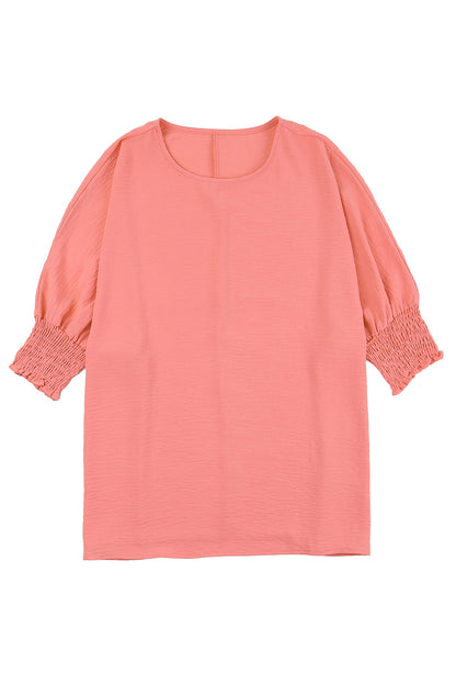 Blusa informal lisa con mangas de murciélago y puños fruncidos albaricoque