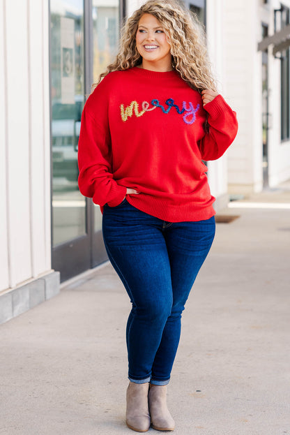 Fiery Red Tinsel merry Pattern Christmas Plus Size Sweater