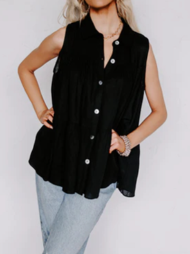 Black Button Up Tiered Sleeveless Top