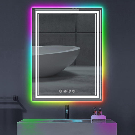 20x28'  Anti-Fog Smart Touch Mirror RGB LED Bathroom Mirror