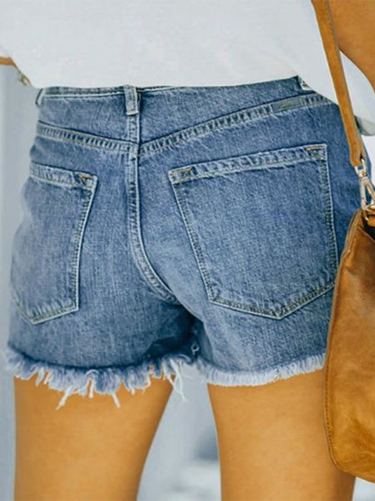 Deep Blue Distressed Denim Shorts